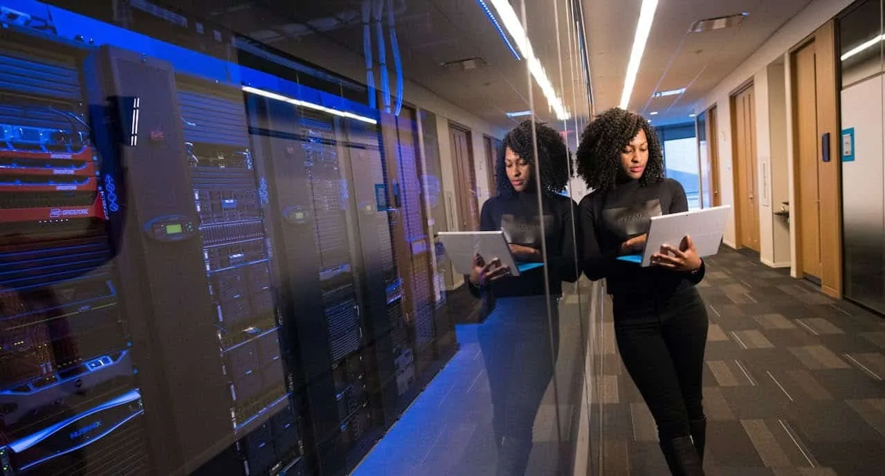 Advanced server room technology for AI office development.